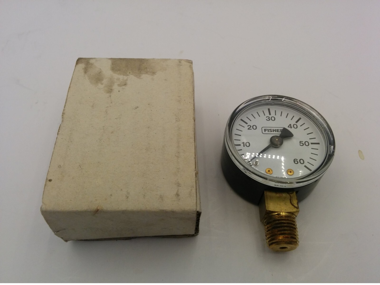 FISHER PRESSURE GAUGE, 0-60 PSI, 1/4" BOTTOM BRASS MOUNT, 1-3/4" FACE, NIB