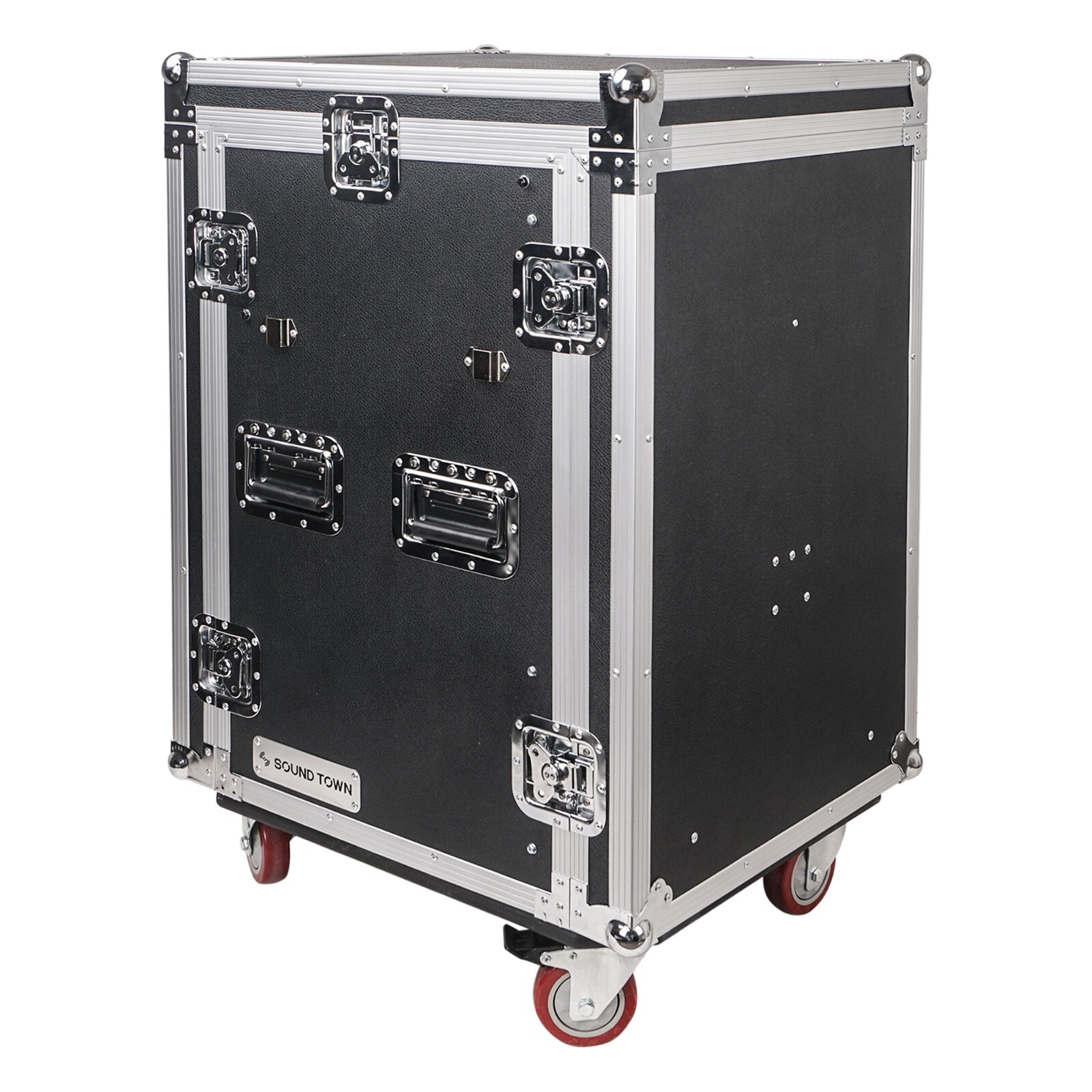 Sound Town 16U DJ Rack Case w/11U Slant Mixer Top Casters Lock Drawer STMR-16TD3