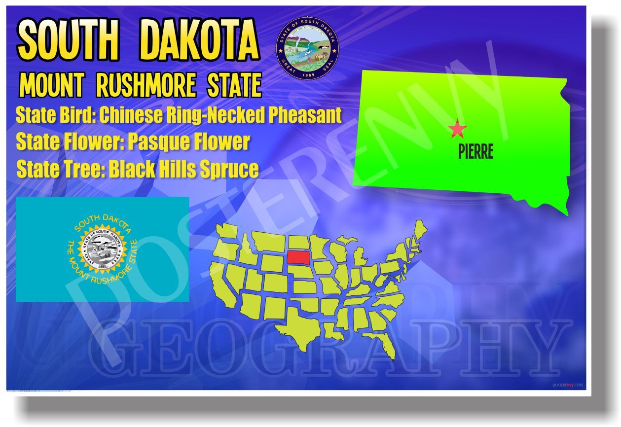South Dakota Geography - NEW U.S State Travel POSTER