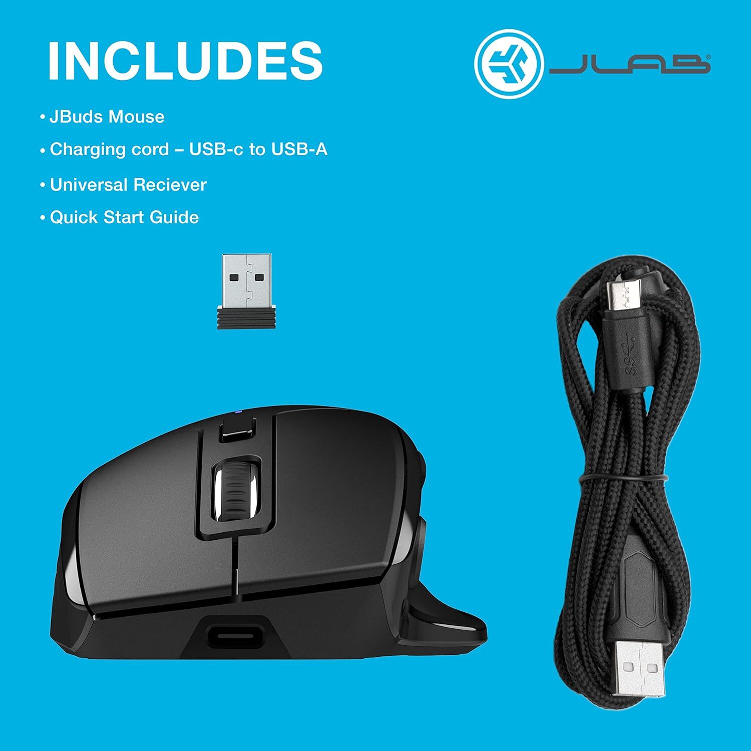 JLab JBuds Wireless Mouse For PC, Laptop, Computer, Mice, 2.4G, Bluetooth, Black