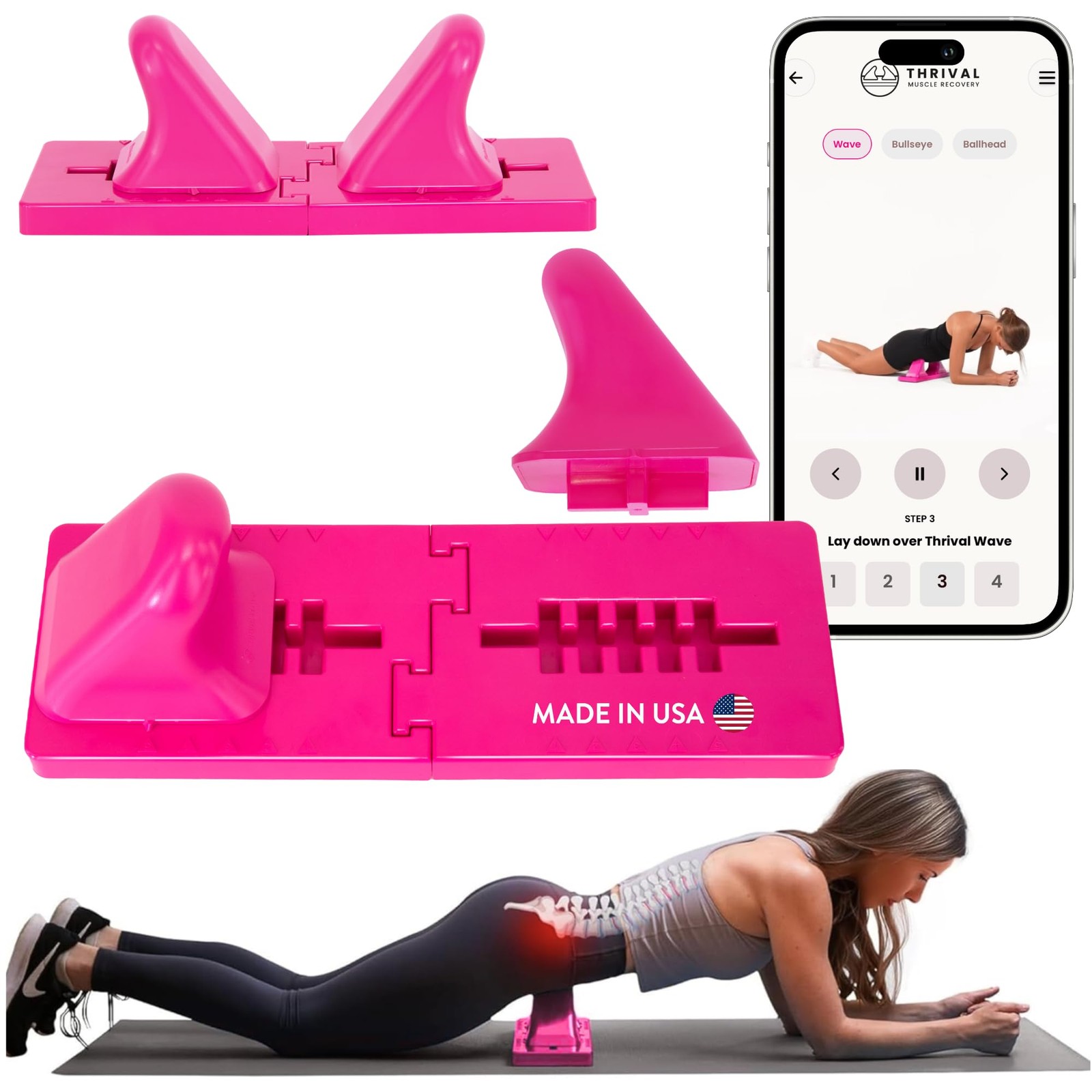 Thrival Wave - Fully Adjustable Psoas, Back and Hip Flexor Wave, Pink