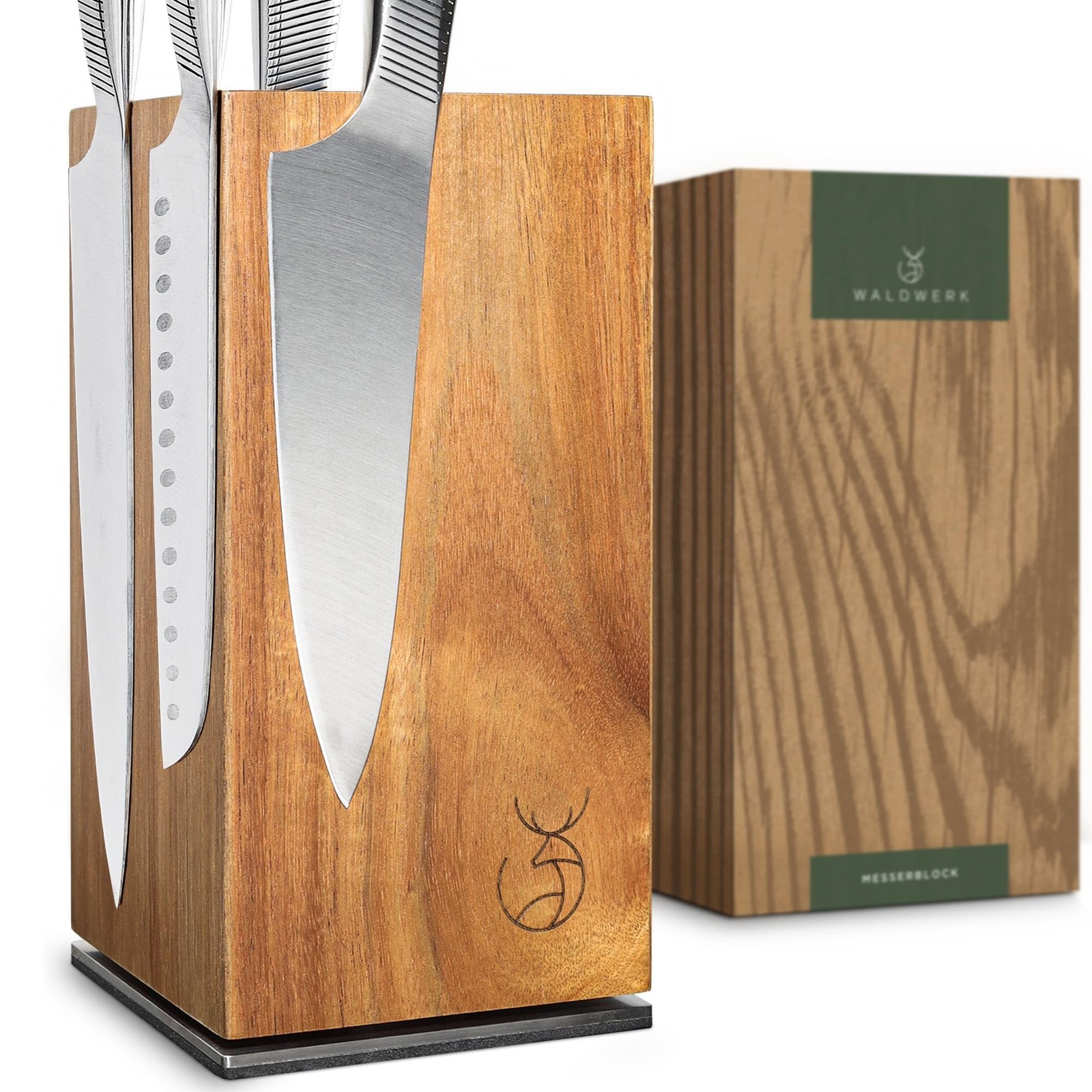 WALDWERK Magnetic Knife Holder Made of Acacia Wood - 360 degree rotatable Kni...