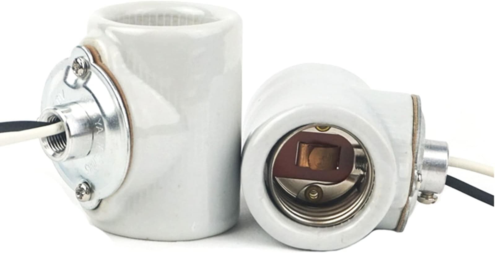 Twin Glazed Porcelain E-26 Socket with Flange Bushing,Porcelain Medium Base E...