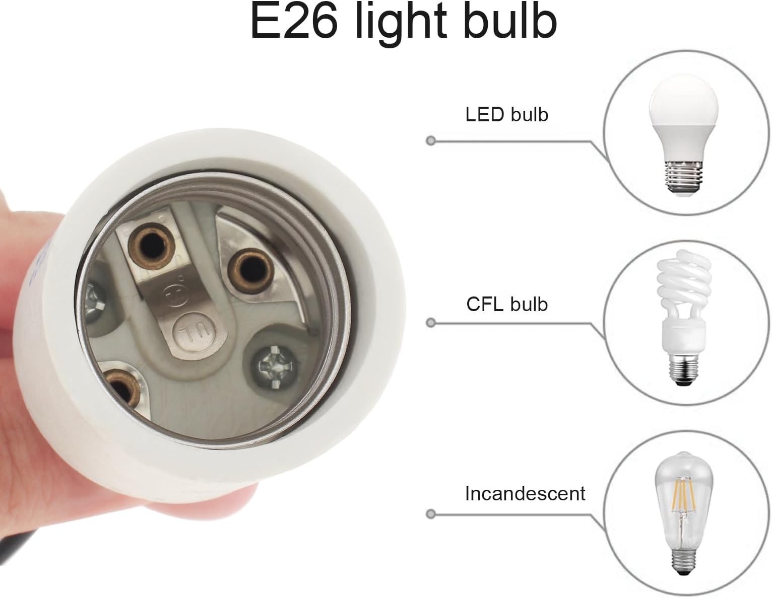 RTNLIT Ceramic E26 Light Socket with 10" Wire Lead, 2-Pack | Standard Medium ...