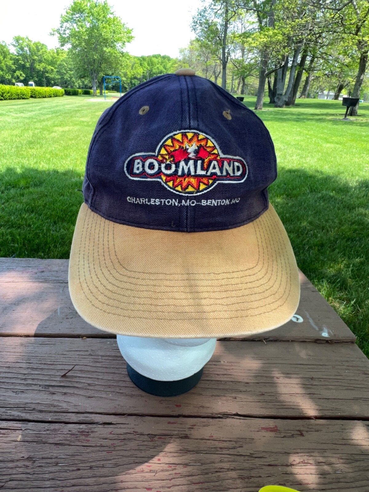 Boomland Logo Patch Charleston MO Benton MO Gold Navy Blue Hat Cap Strap Buckle
