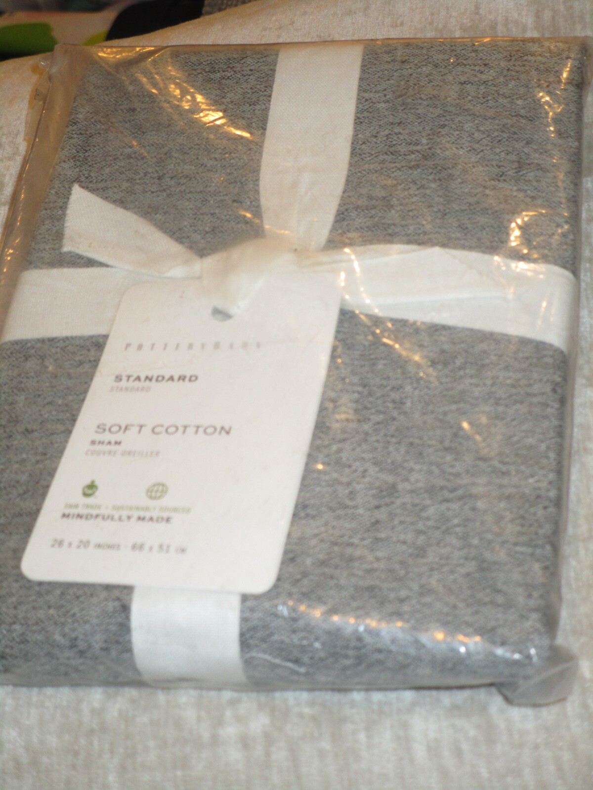 POTTERY BARN SOFT COTTON CHARCOAL GRAY STANDARD SHAM      NEW
