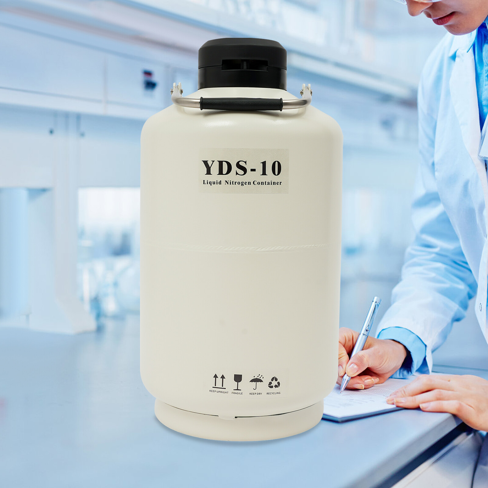 10L Liquid Nitrogen Tank, Cryogenic Container, 0.03Gal/Day Evaporation, Portable