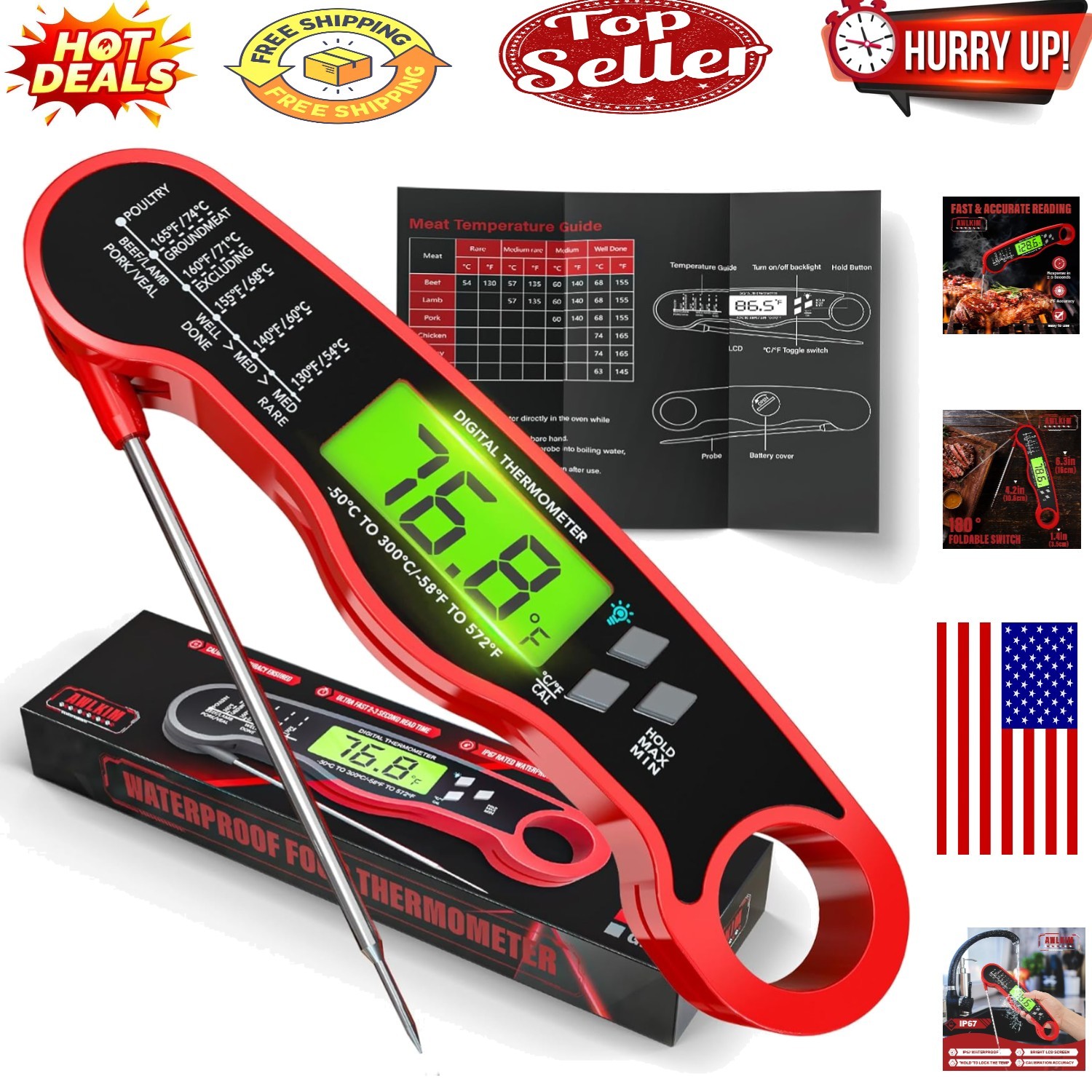 Instant Read Digital Meat Thermometer with Backlight - Perfect BBQ Tool