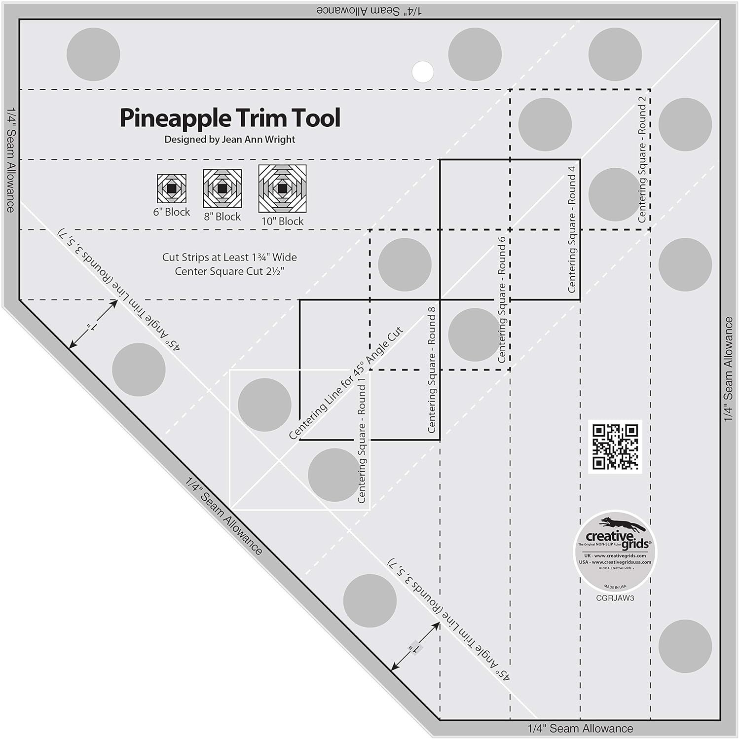 Creative Grids CGRJAW3 Pineapple Trim Tool Acrylic Quilt Ruler Crafting Template