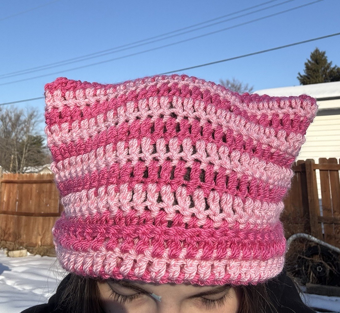 Handmade Crochet Cat Beanie - Light & Dark Pink