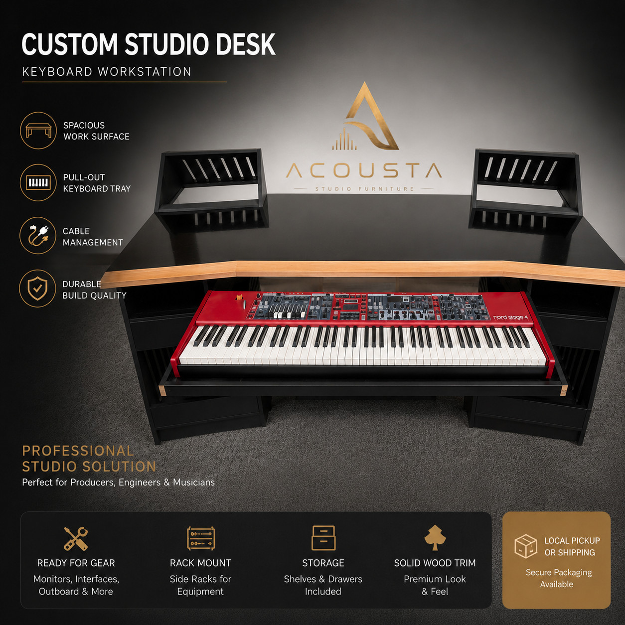Custom Studio Desk - Acousta Producer Desk 2026 - Black Matte