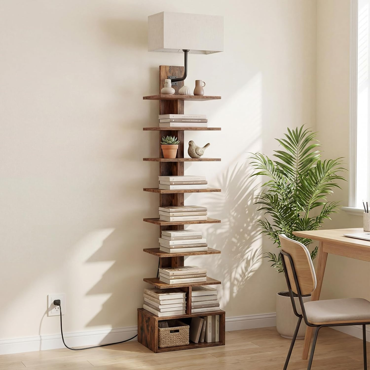 Computer Desk and Narrow Bookshelf Bundle, Modern Study Writing Desk, Corner Boo