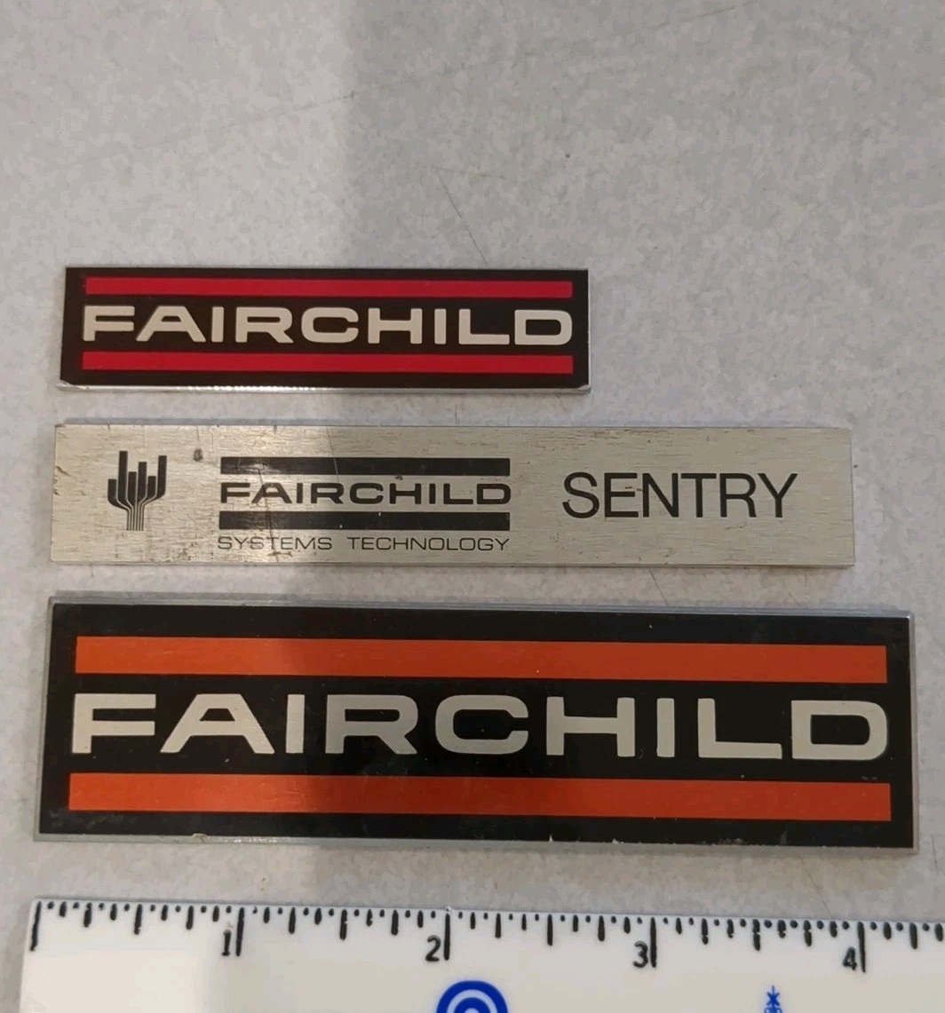 Lot of 3 Vintage FAIRCHILD Instrumentation Metal Emblem Name Plate Logo Tags