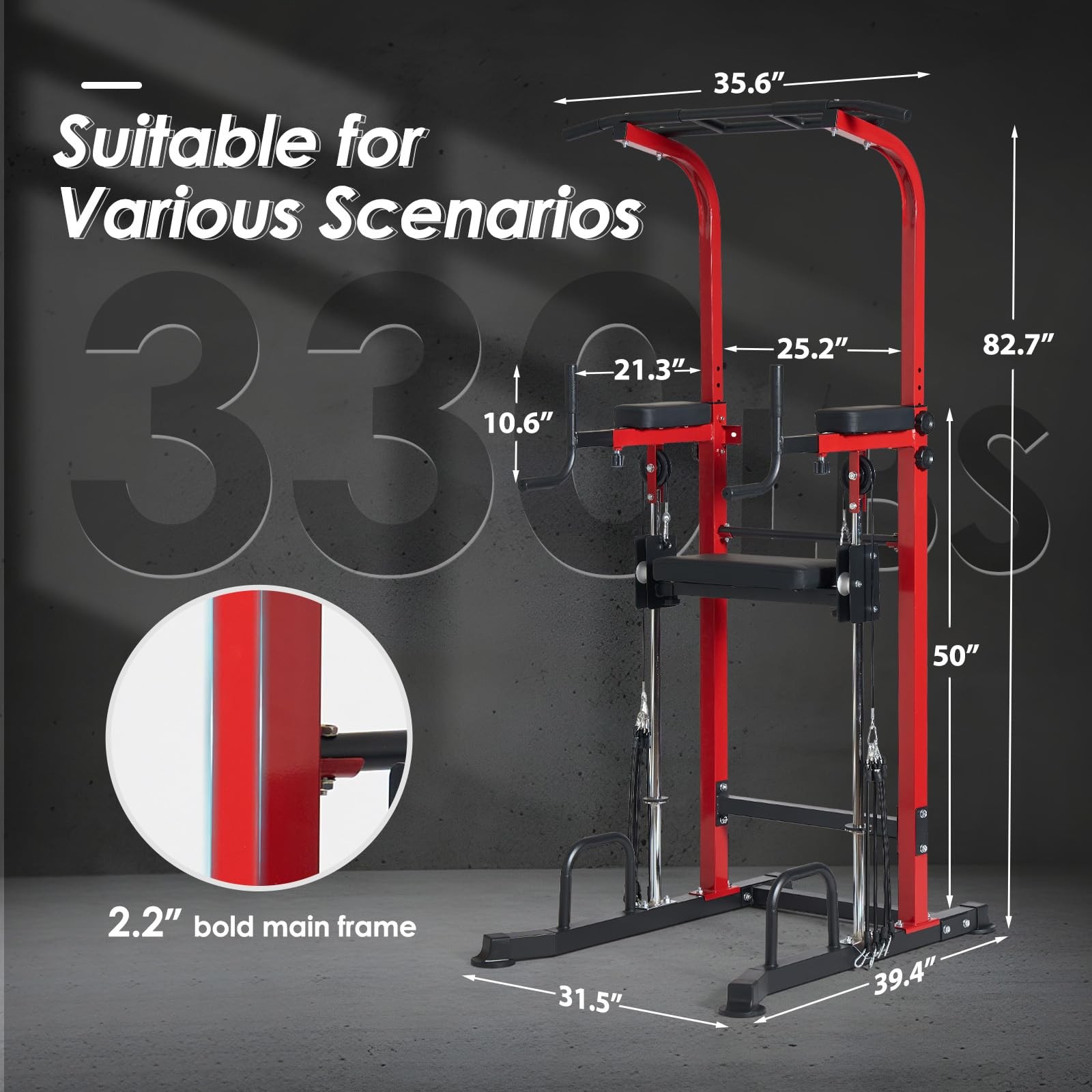 Power Tower Dip Station Pull Up Bar for Home Gym Multi-Function Adjustable He...