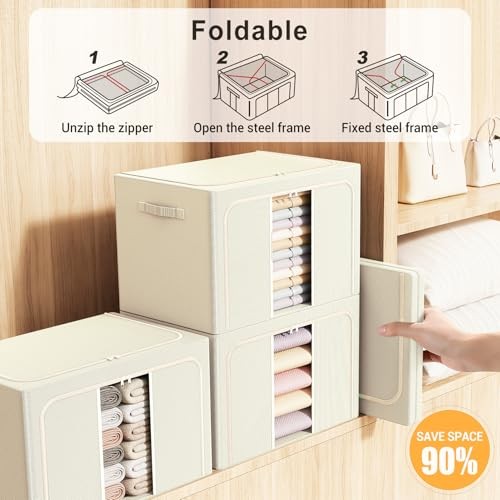 Foldable Clothes Storage Bins with Metal Frame - Foldable Clothes Organizers