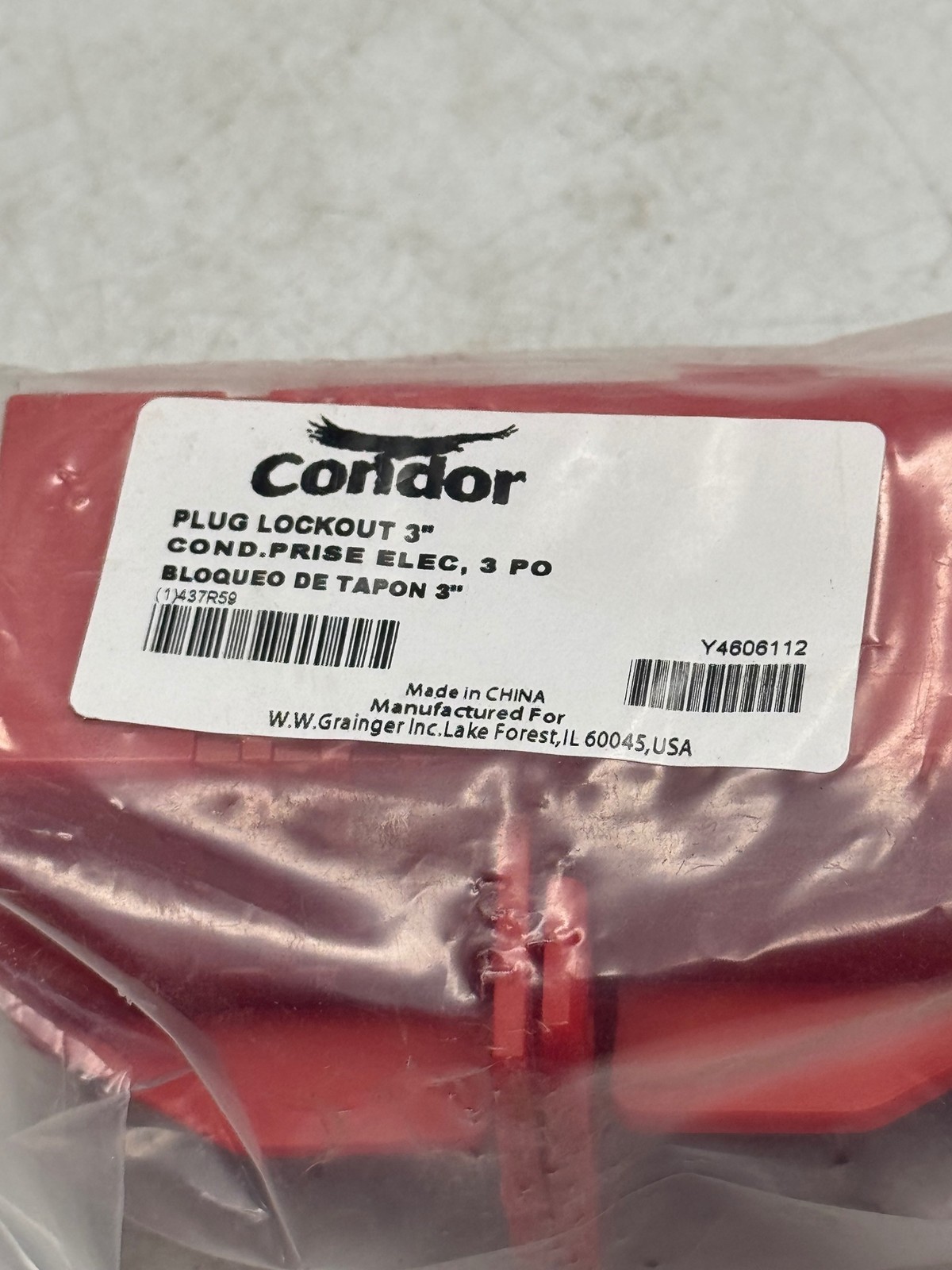 Condor Plug Lockout 3 Inch 3-Pole Red Electrical Safety Lockout Device New