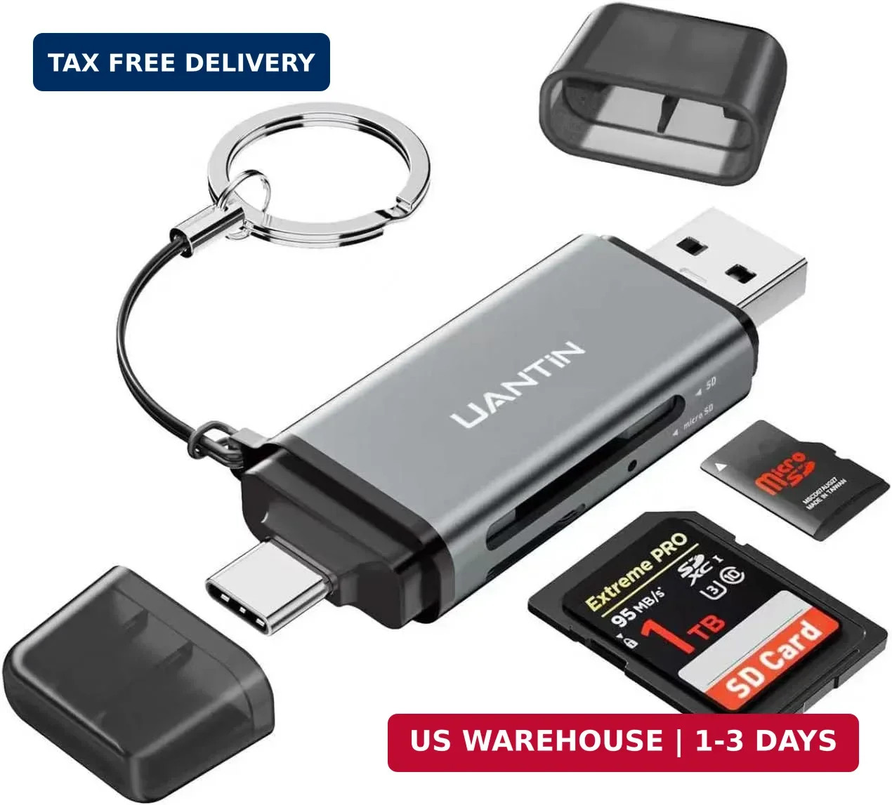 UANTIN SD Card Reader USB C, High-Speed Dual Slot Memory Card Reader, USB 3.0 to
