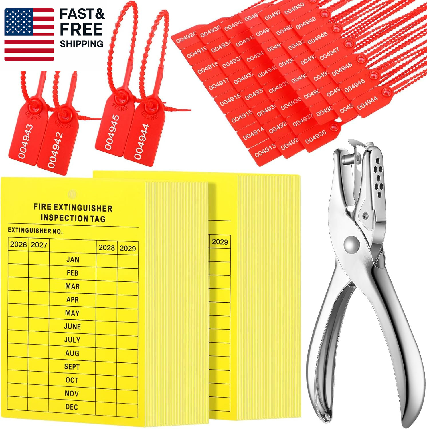 101 Pieces Monthly Fire Extinguisher Inspection Tags 2026 to 2029 Plastic Maint