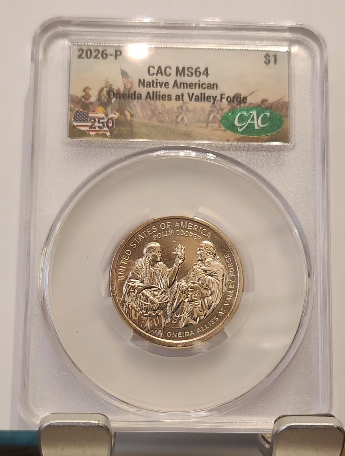 CAC 2026 P MS 64 Sacagwea Dollar Coin - Oneida Allies At Valley Forge