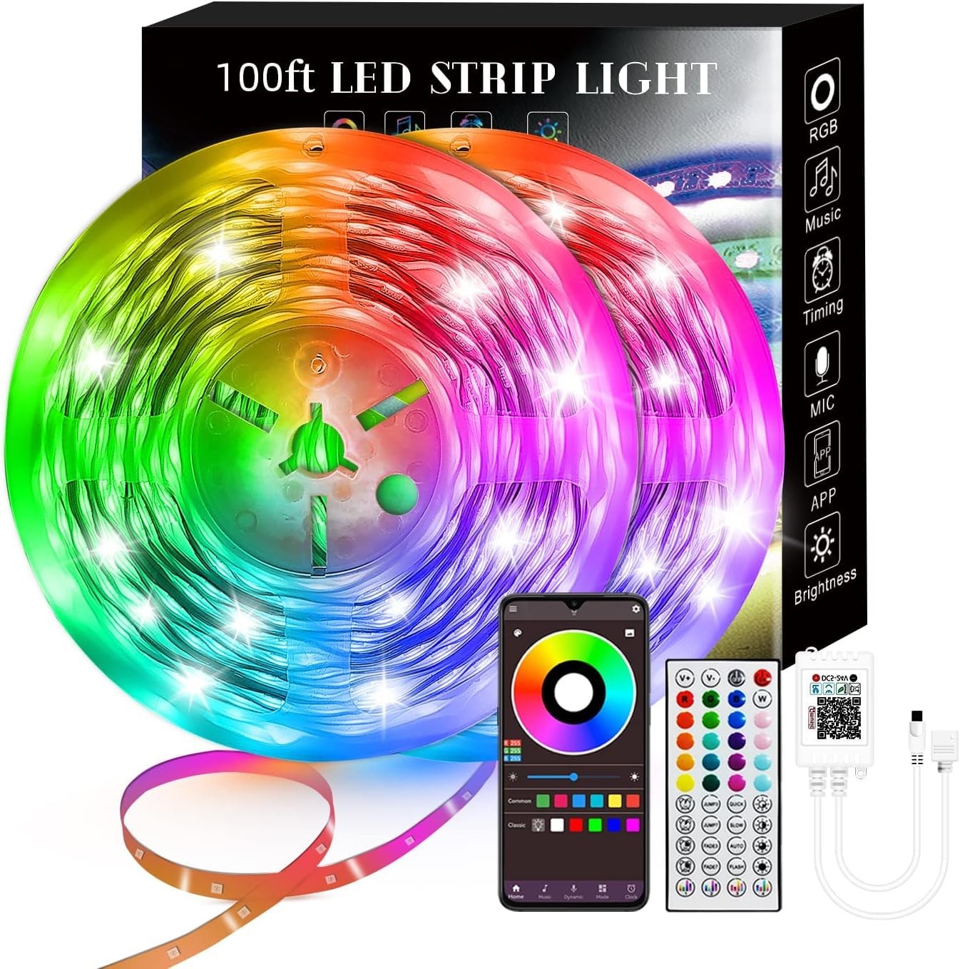 Lcutml 100FT Smart LED Strip Lights , RGB 50Feet, Multicolor