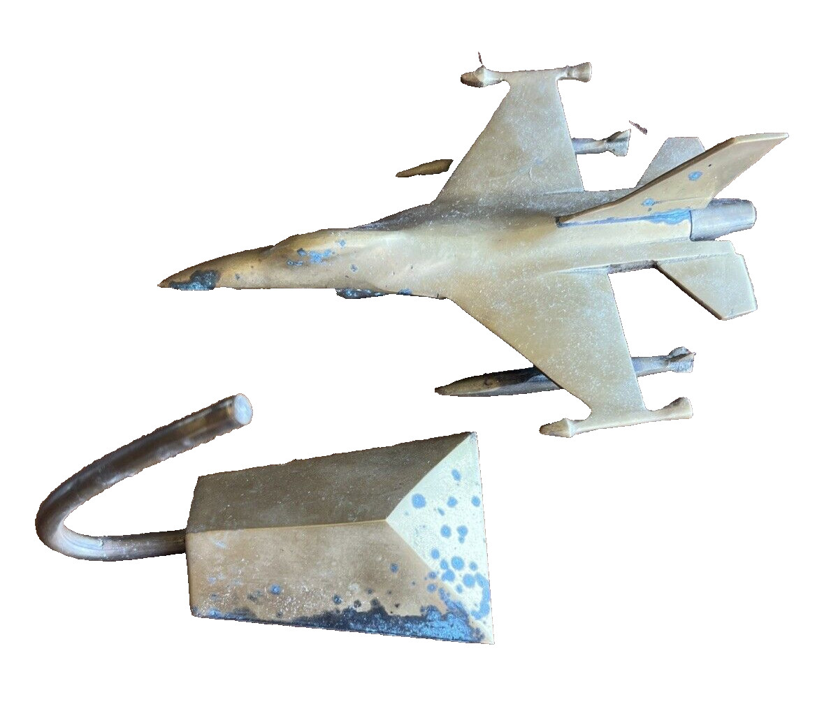 Vintage US Air Force  Solid Brass F-16 Aircraft Display patina