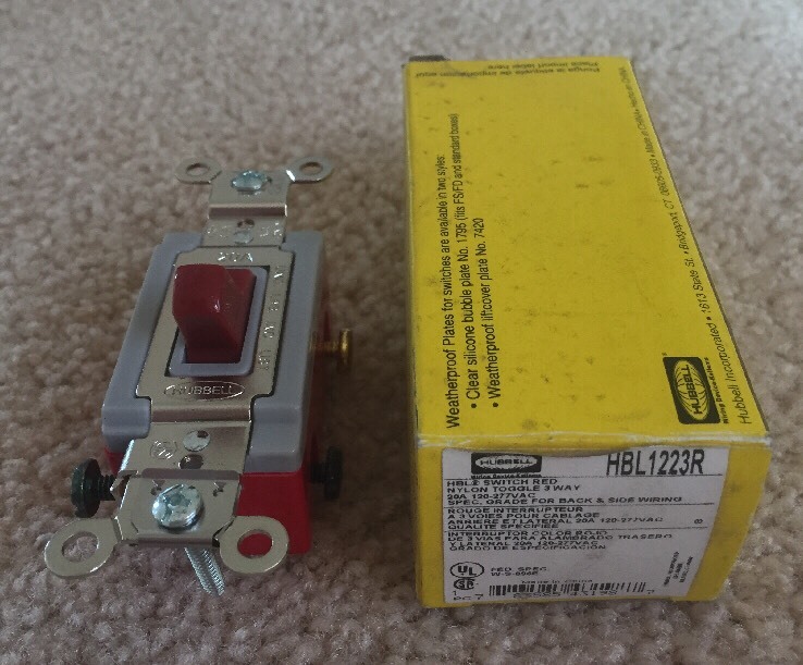 HUBBELL HBL1223R Wall Switch 3-Way 120/277V 20A Red Toggle