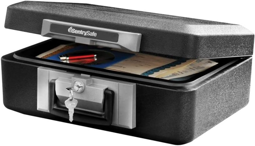 Durable Fireproof Safe Box with Key Lock, Secure Documents & Jewelry
