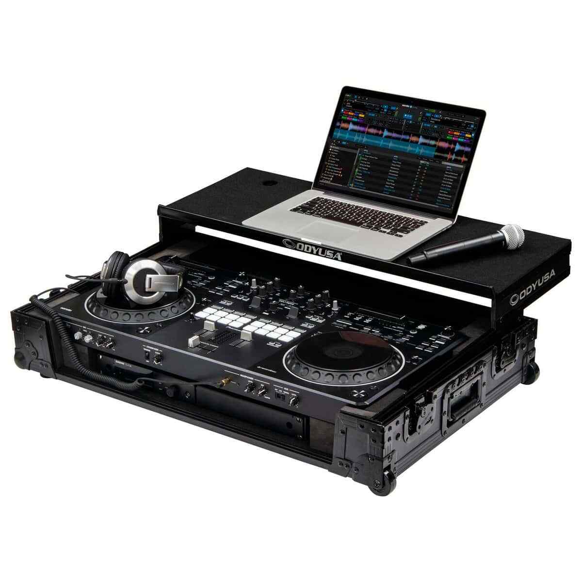 Odyssey 1U Flight Case with Glide Style Laptop Platform and Corner Wheels