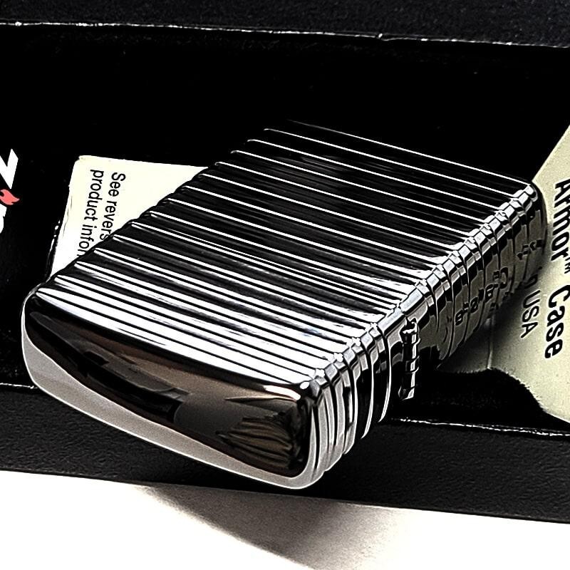 Zippo Armor Horizontal Stripe Black 4 Sided Continuous Processing Lighter Japan