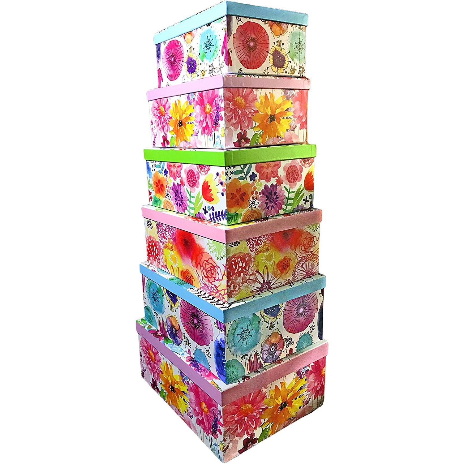 English Garden Nesting Gift Boxes 6 Pack 11.0 X 6.0 X 6.0 Inches Rectangular Flo