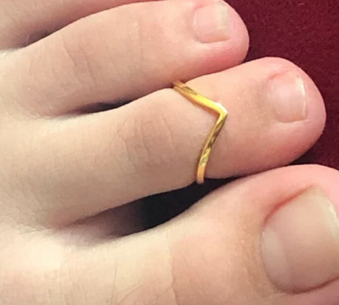 Solid Metal 925 Sterling Silver Women's V Shaped Toe Ring 14k Yellow Gold Plated