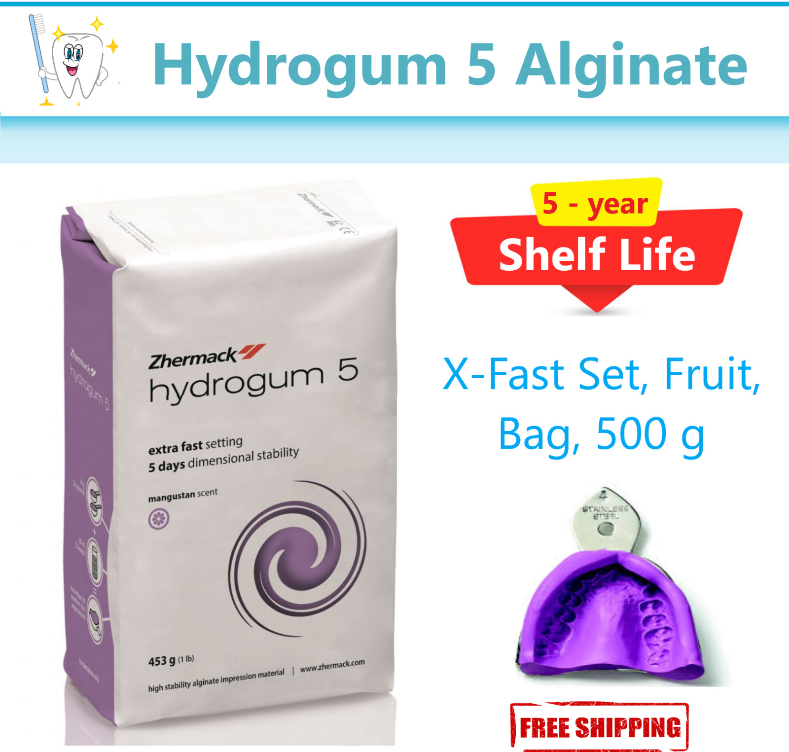 Zhermack Hydrogum 5 Dental Impression Alginate 1 Lb. 500g Extra Fast Set VPS PVS