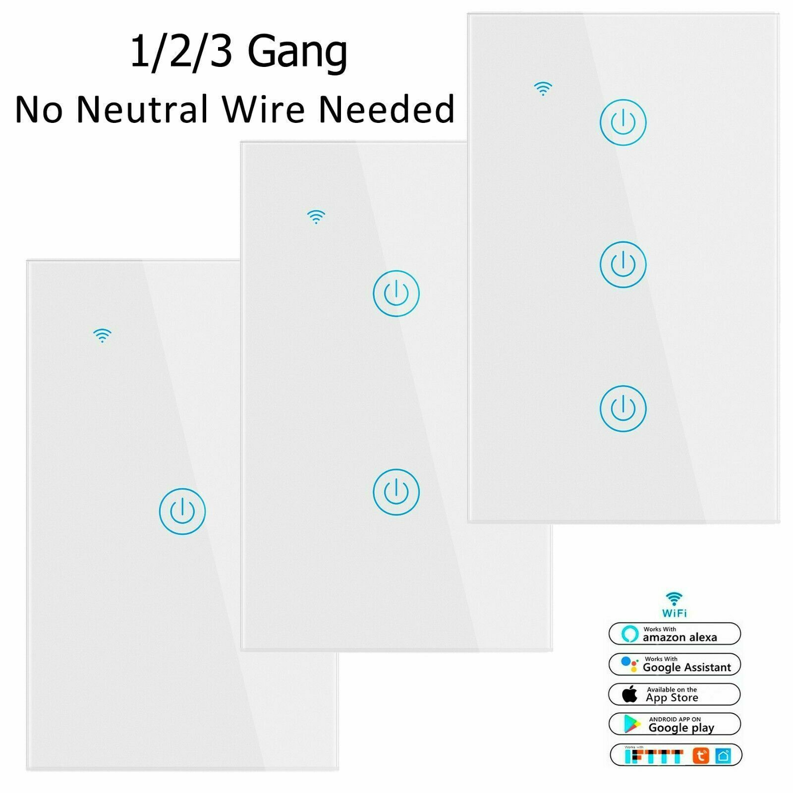 1/2/3/4 Gang WiFi Smart Wall Touch Light Switch Glass Panel for Alexa/Google APP