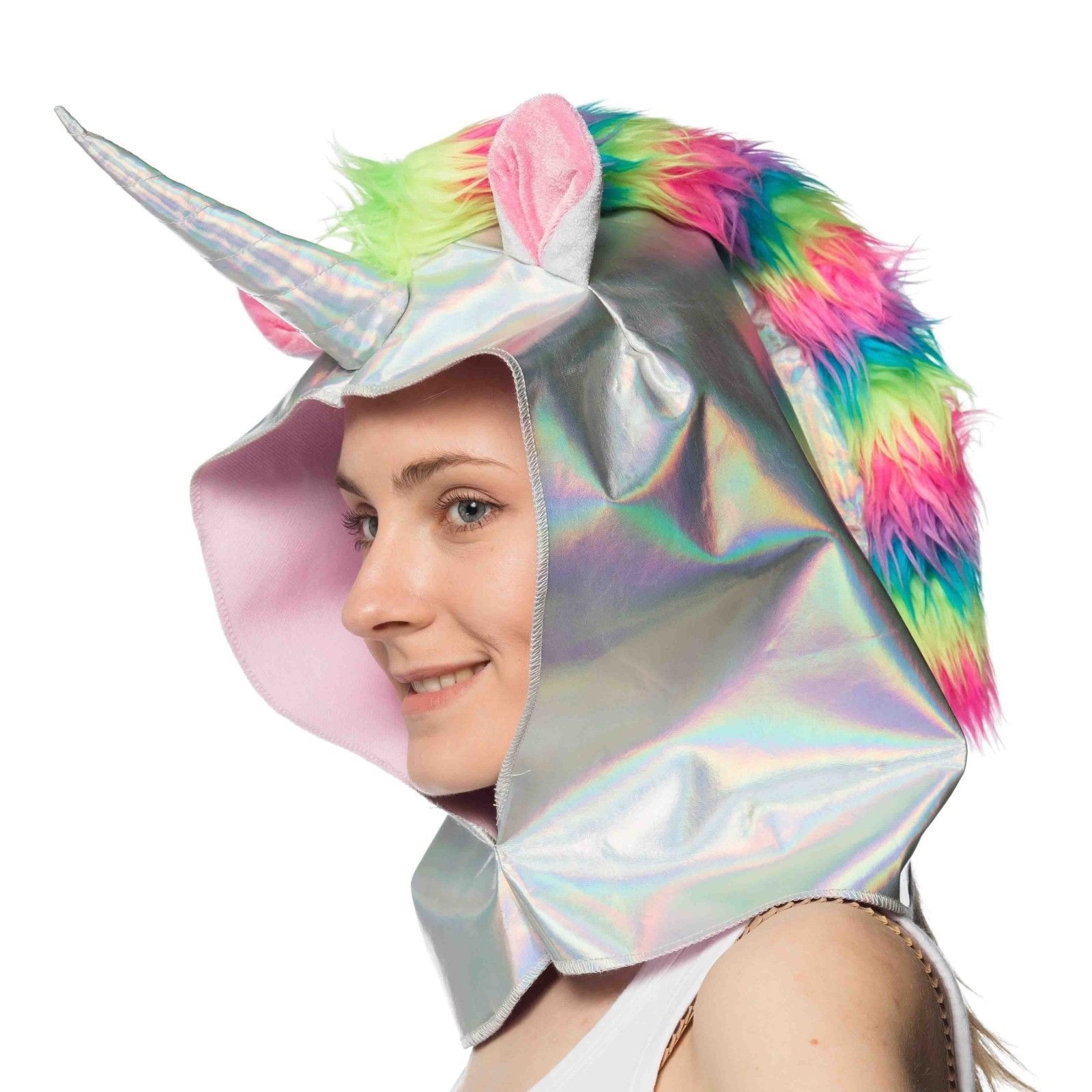 Adult Women's Rainbow Iridescent Unicorn Horn Hood Fantasy Costume Accessory