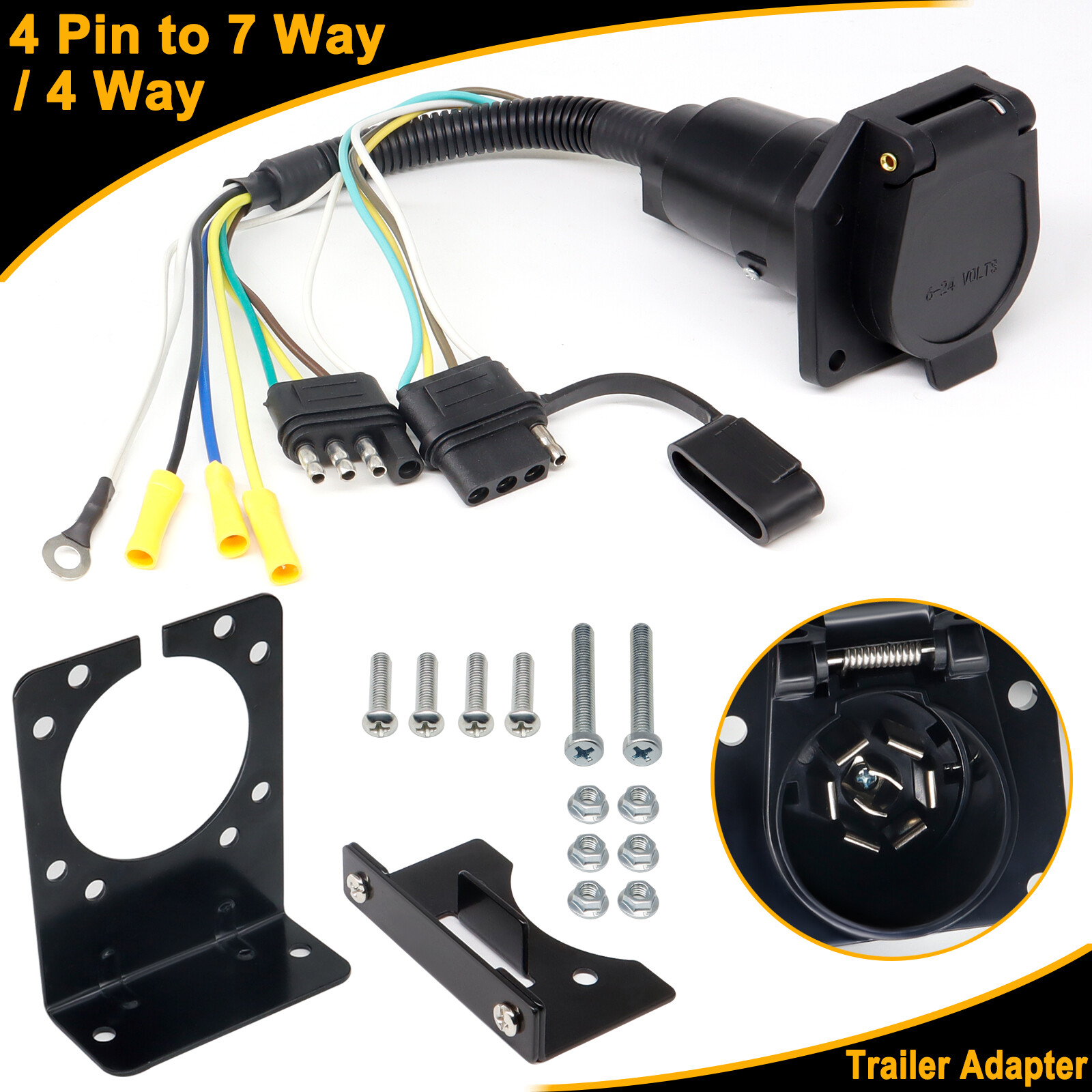 Multi-Tow 4-Way to 7-Way RV Blade + 4-Way Flat Female Trailer Towing Connector