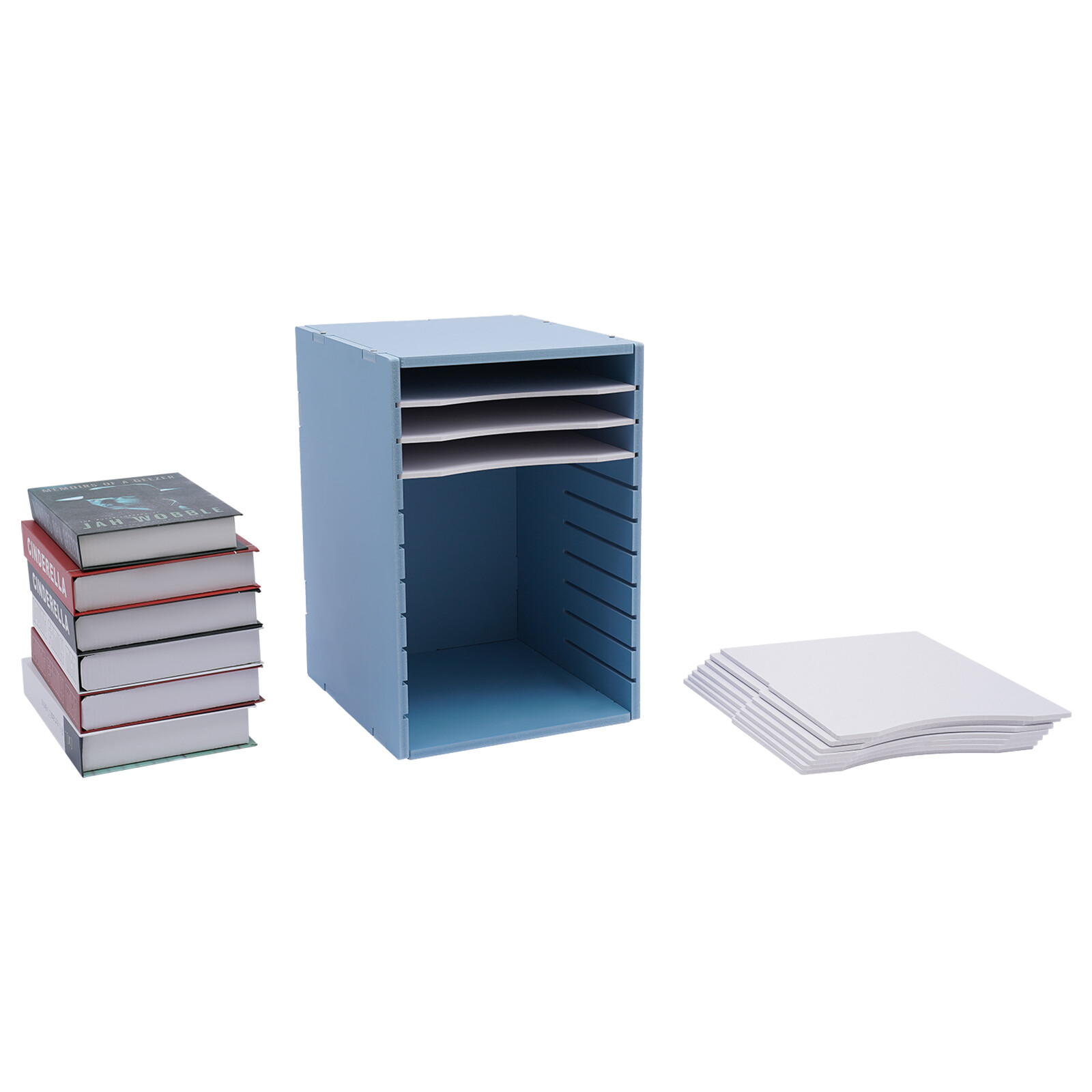 11-Compartment Vertical Desktop Sorter in Blue – Durable File Organizer