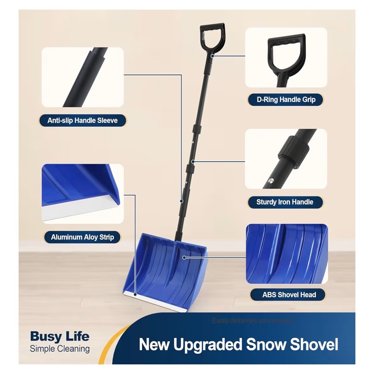 Large Capacity Snow Shovel with Adjustable Handle – 16" Wide Blade