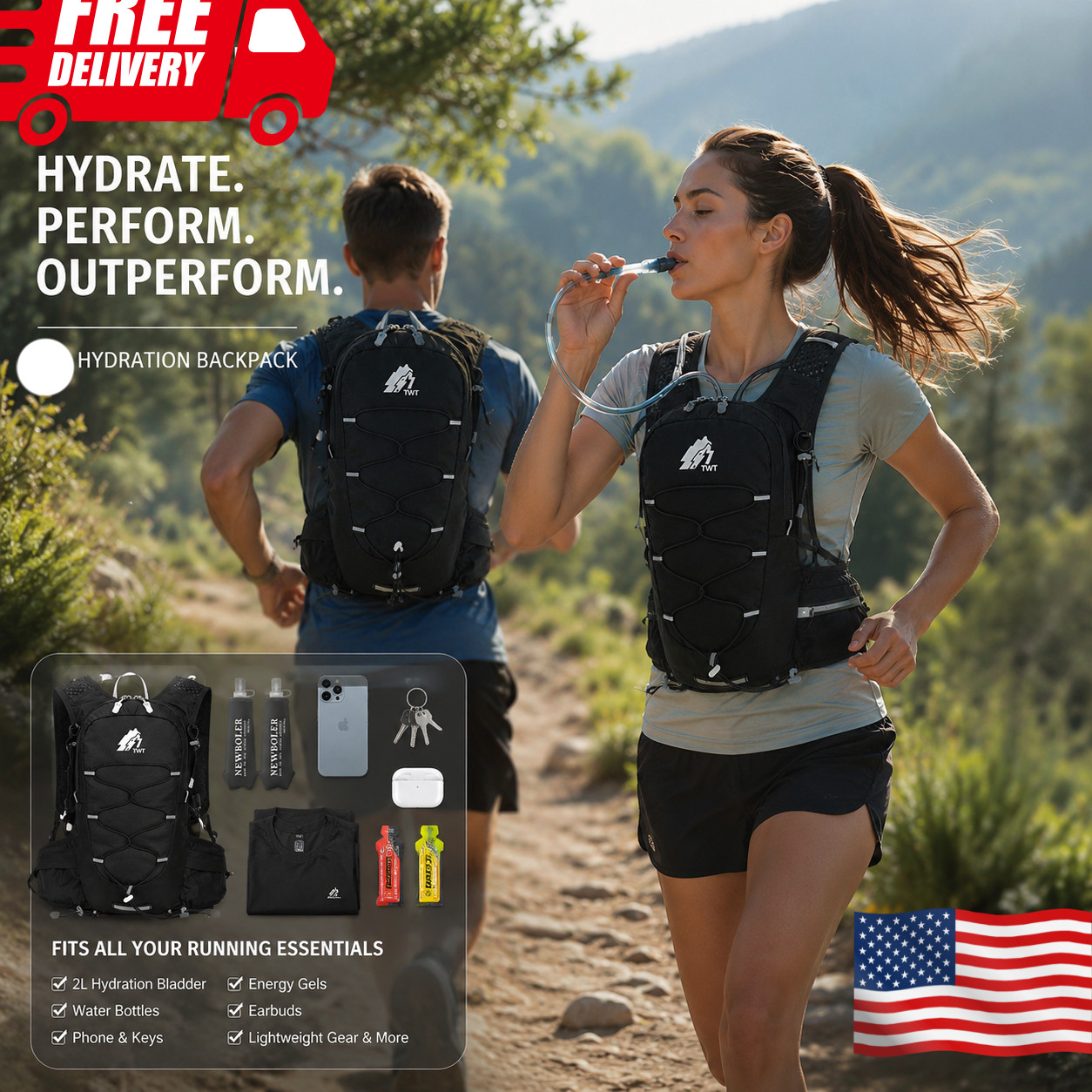 Hydration Vest Backpack with 2L Water Bladder Running Cycling Hiking Marathon