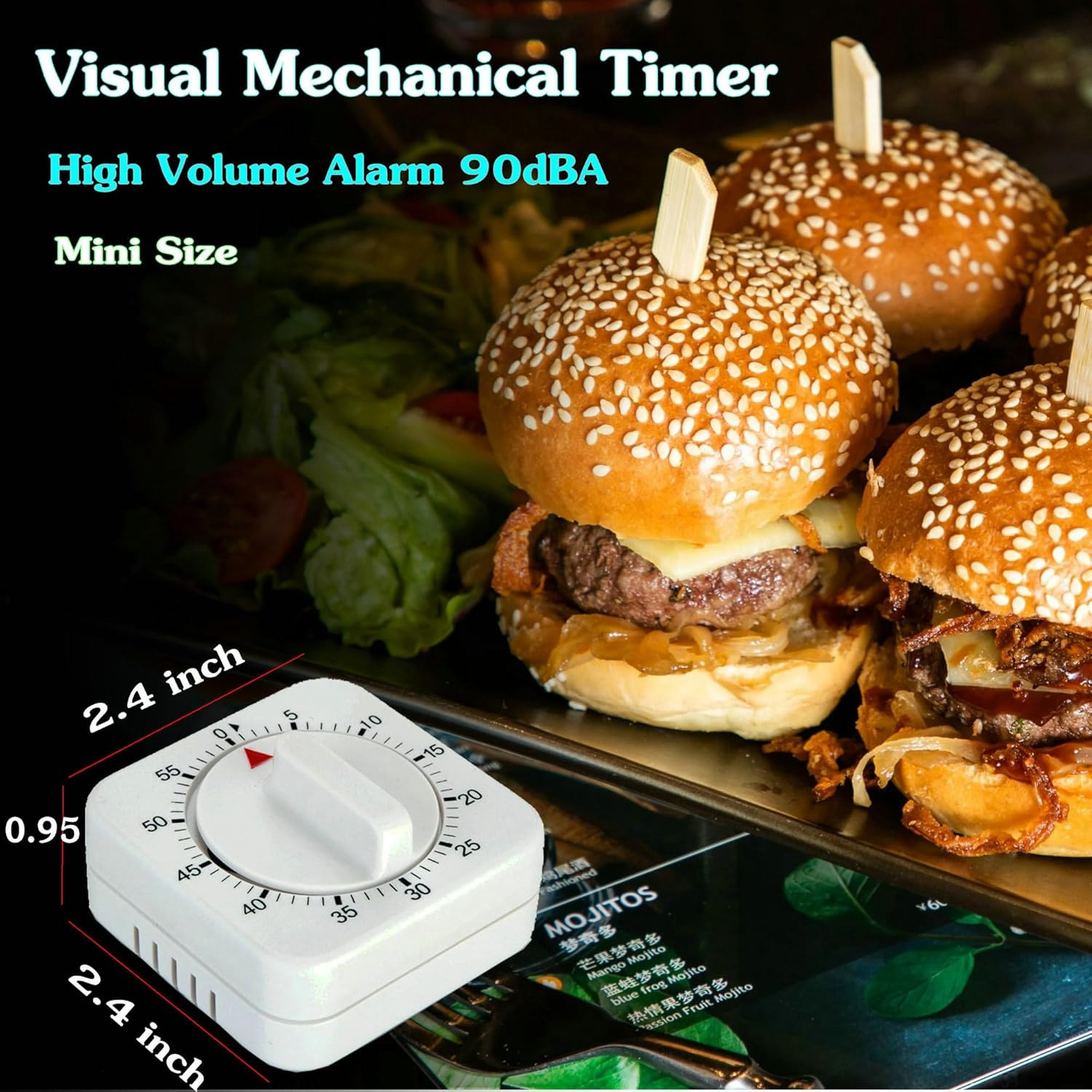 Square 60 Minute Mechanical Kitchen Timer - Visual Kitchen Cooking Timer Clock w