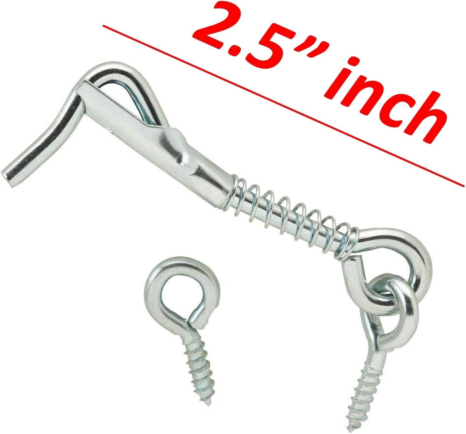 Pack of 4 Zinc Plated Wire Gate Hook & Eye Latch with Spring Lock - Easy Install