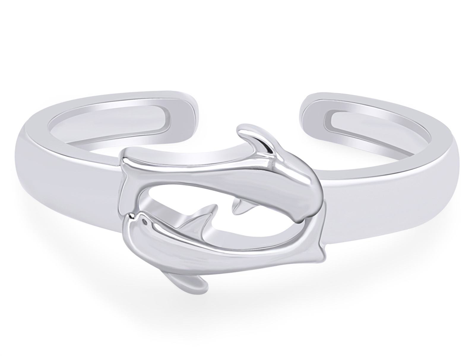 Dolphin Adjustable Toe Ring In 14K White Gold Plated Sterling Silver