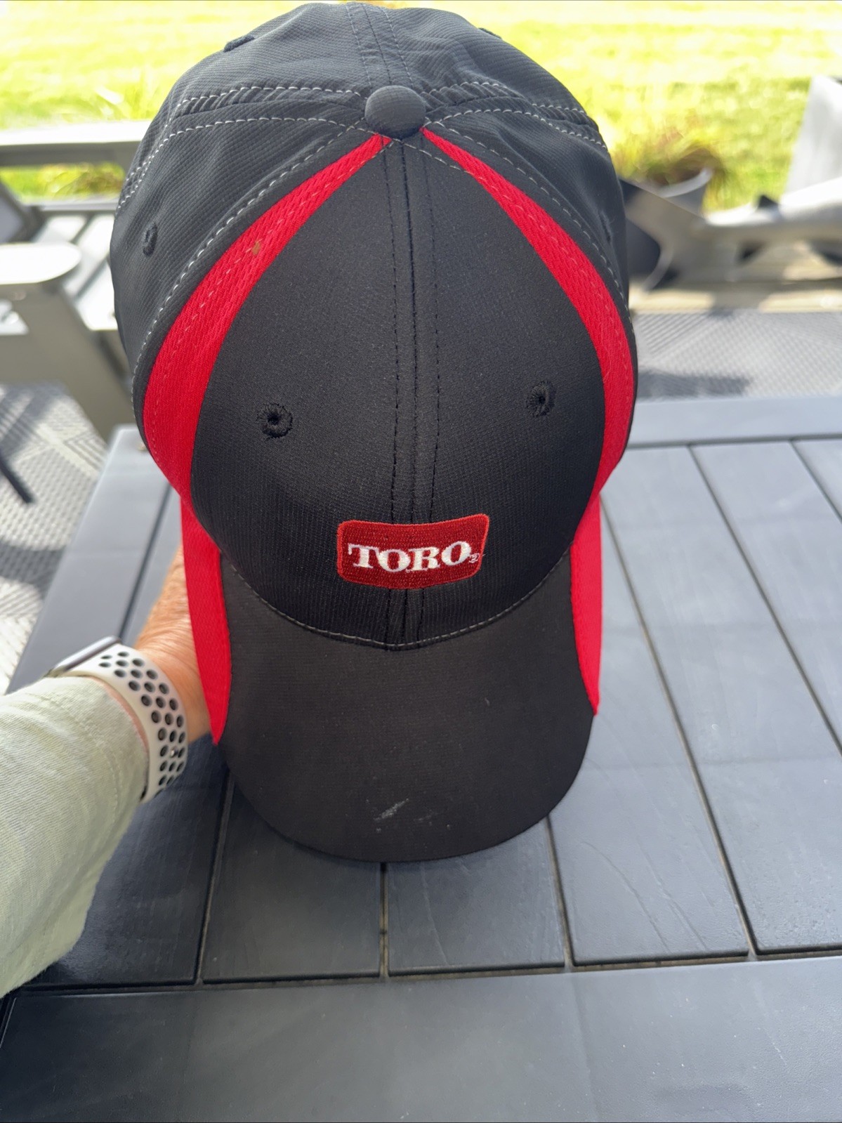 TORO in White on Black Maroon Accented Hat Cap Hook Loop Polyester