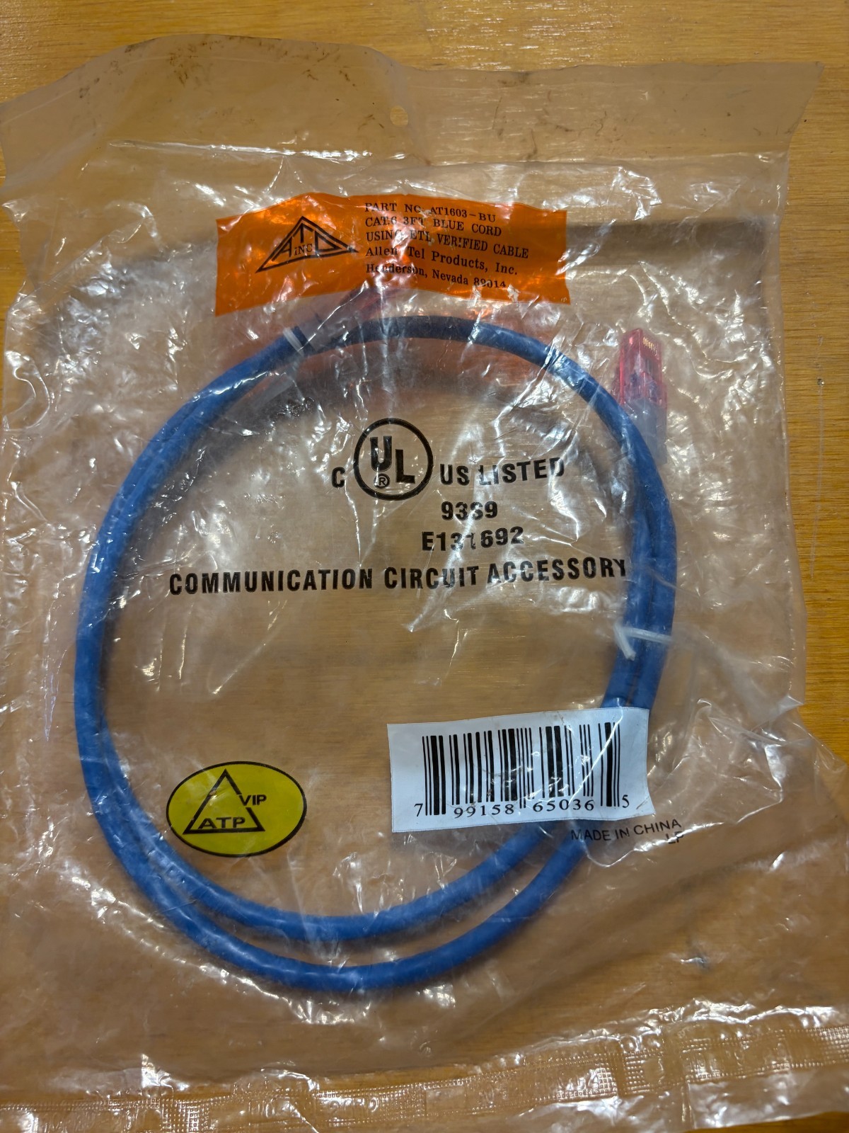 ALLEN TEL	AT1603-BU  Cat6 Patch Cable 3FT Blue