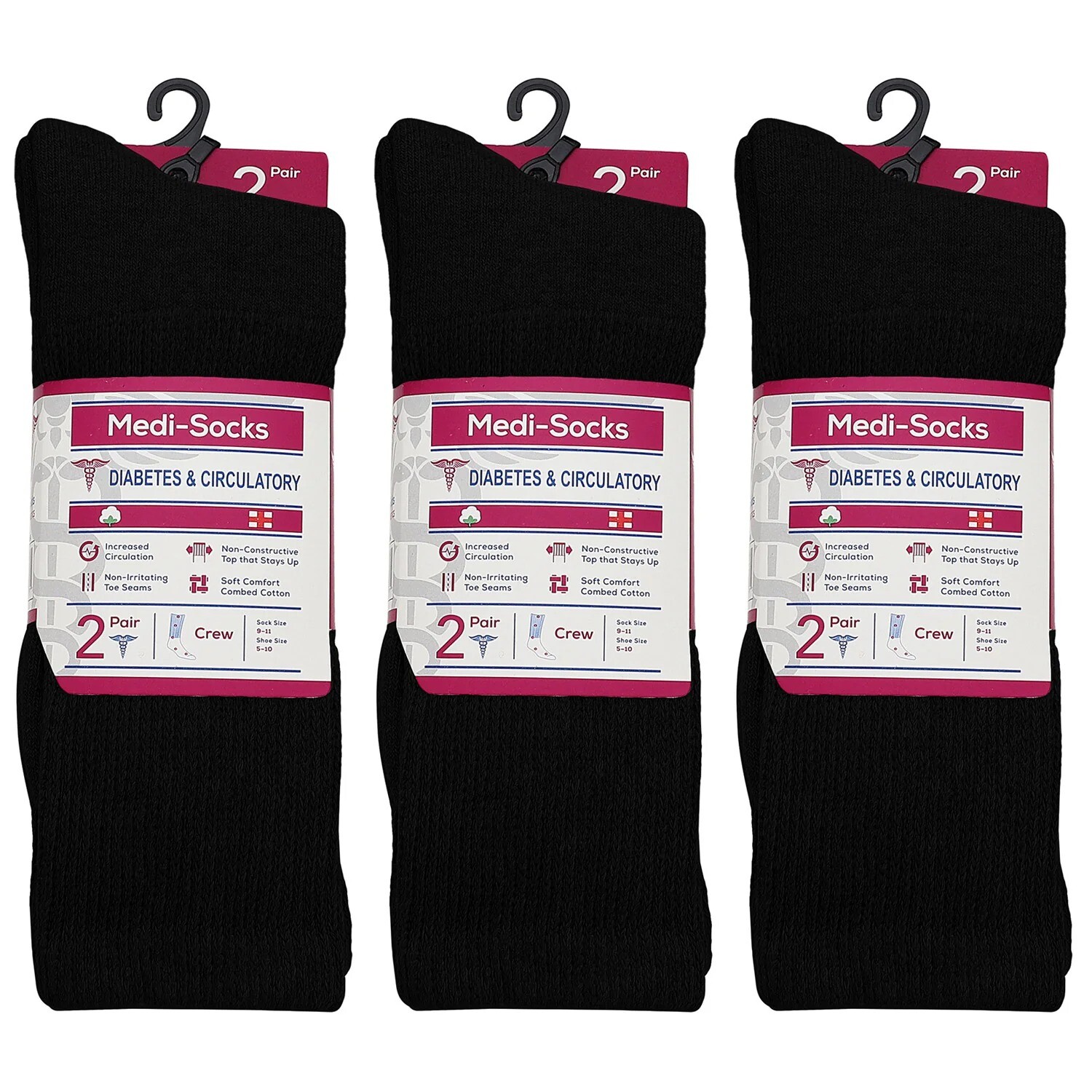 Wholesale Bulk Mens Diabetic Black Crew socks Circulatory Cushion Cotton 9-11