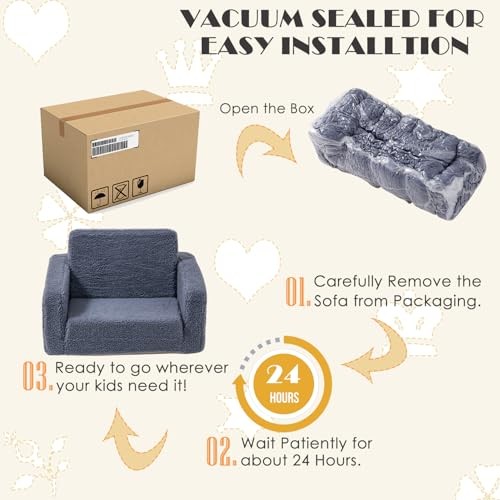 Toddler Baby Chair Couch Sofa Kids Foldable 2-in-1 Sherpa Fold Out Couch Grey