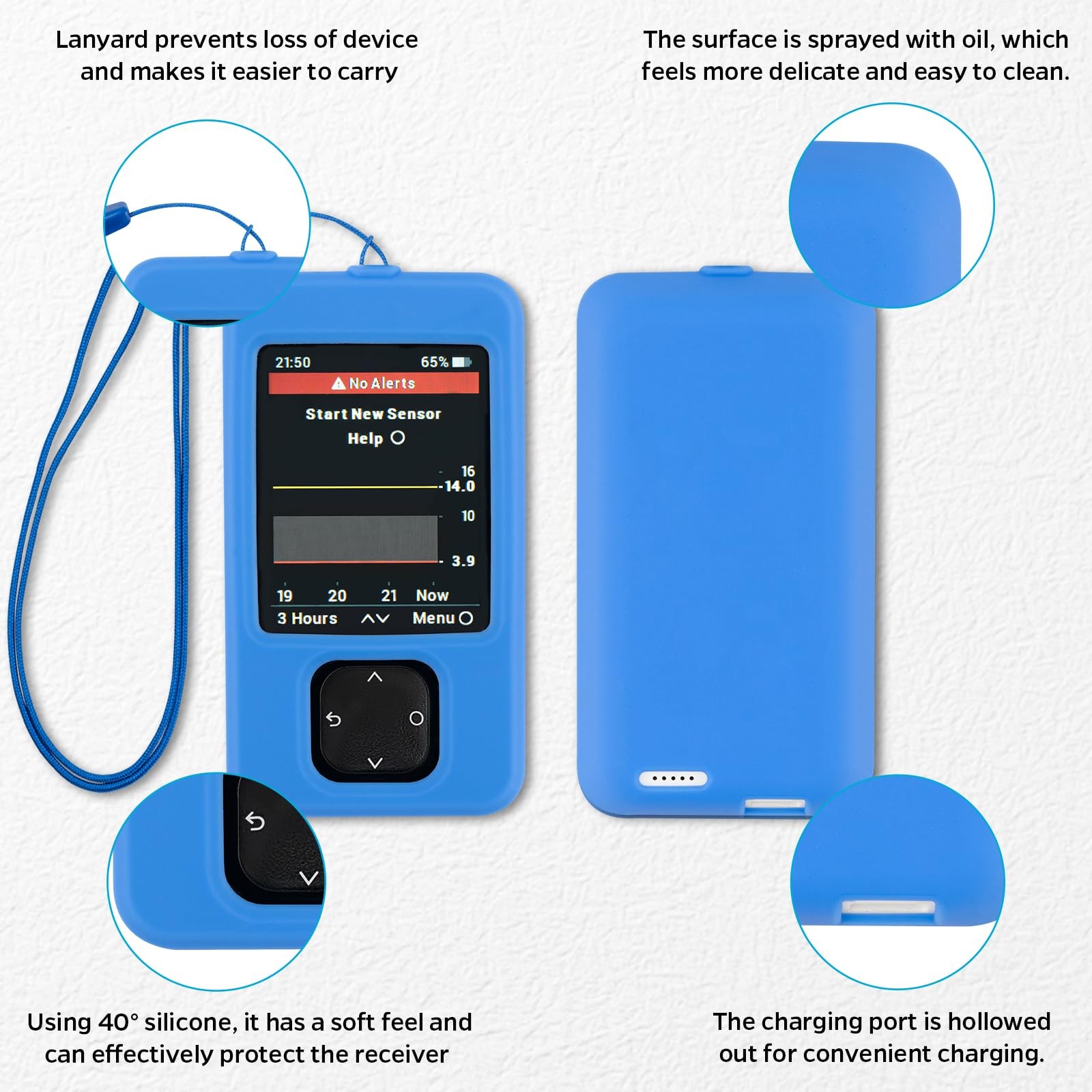 Dexcom G7 Receiver Case with Neck Lanyard and 2PCS Screen Protector (Blue)