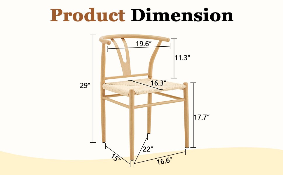 Modern Wishbone Dining Chair Iron Metal Farmhouse Woven Seat Set of 2