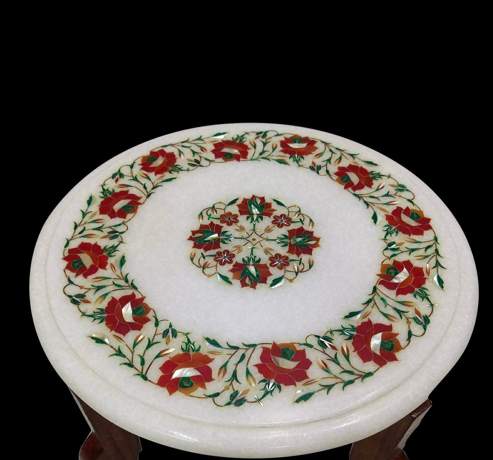 12" Marble Corner Table Top Semi Precious Stones inlay Handmade work