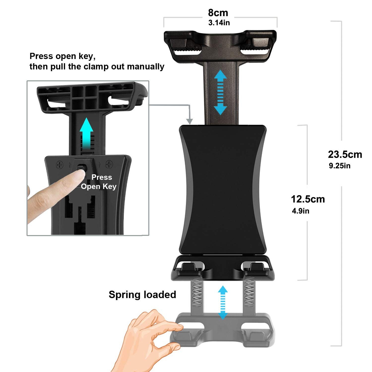 IPad Tripod Mount Adapter 360 Degree Rotatable Universal Tablet Clamp Black
