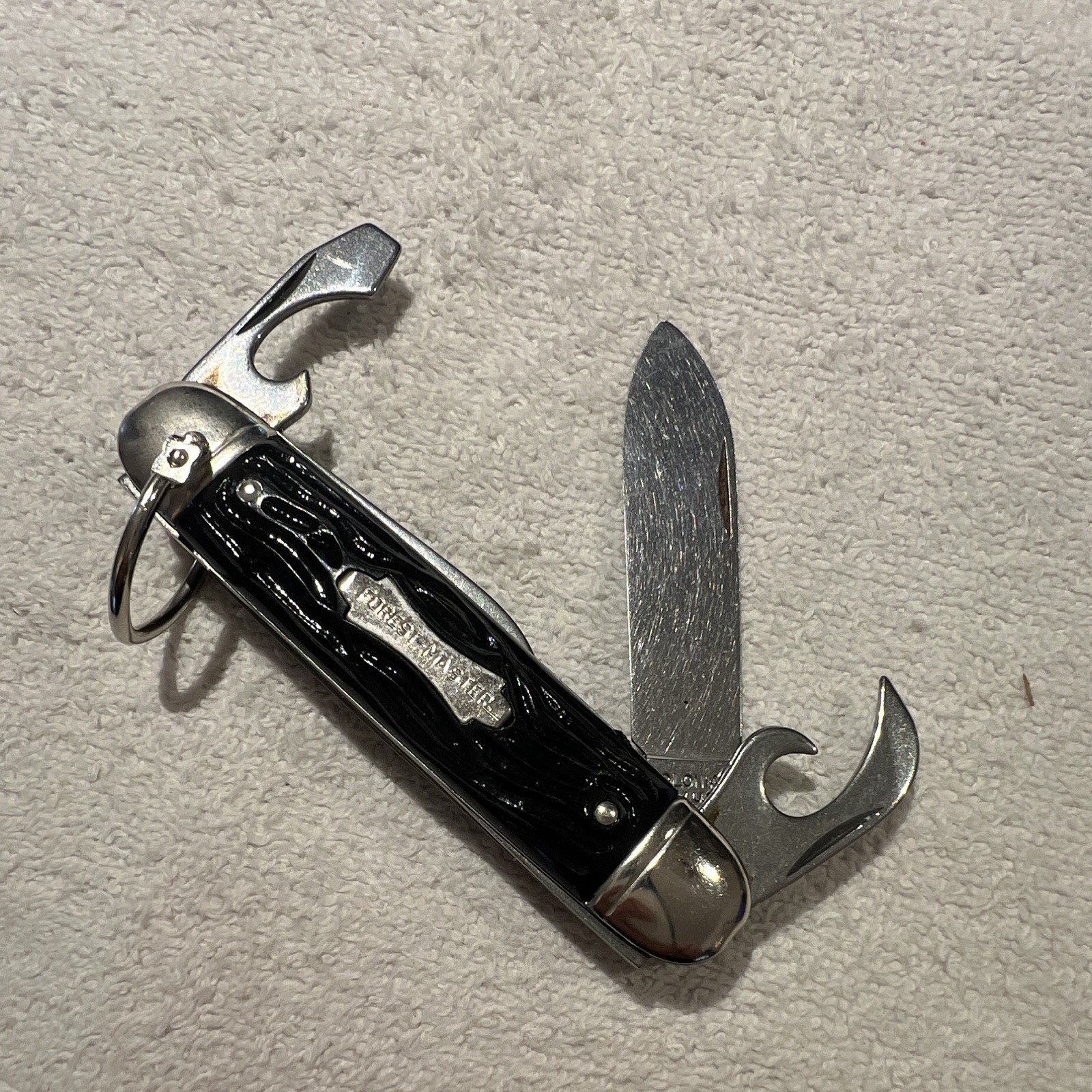 Colonial Forest Master Multi-Tool Knife 4 Tools Stainless Lanyard Ring Black